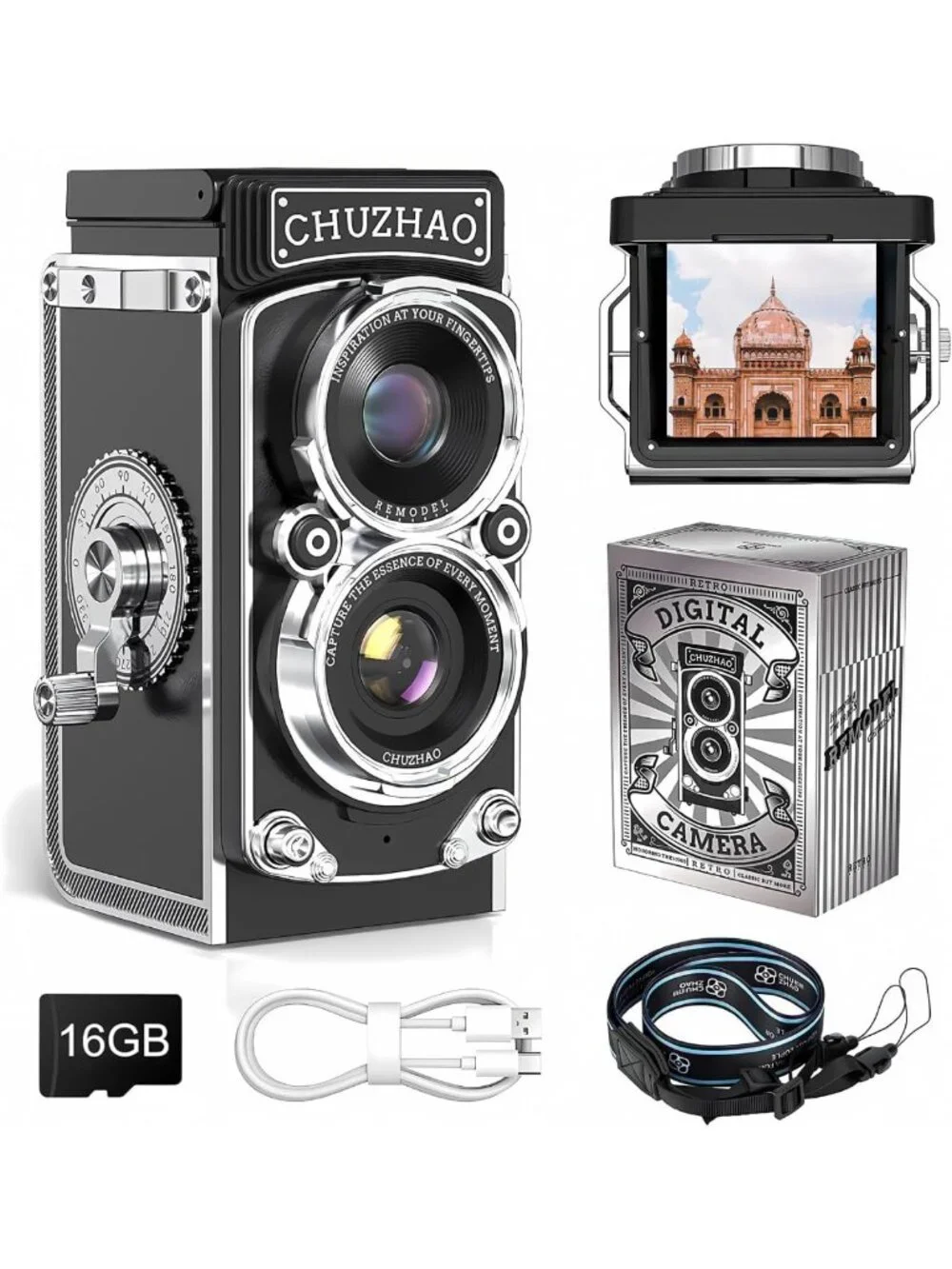 Retro Digital Camera with Time Stamp - 1080p FHD, 12MP, Mini Vlogging, Portable